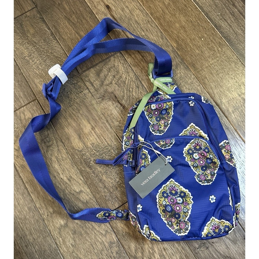 Vera Bradley Lorman Sling Backpack Women Small Blue Kew Gardens Floral Paisley
